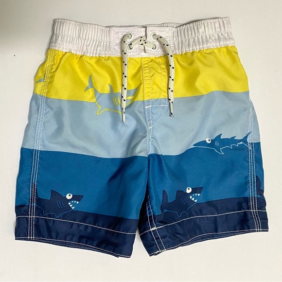 GAP Kids Baby Shark Print Lined Swim Shorts - Yellow and Blue 3T - Picture 1 of 5